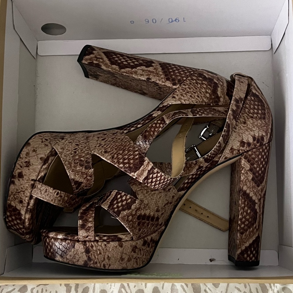 Women's MK brown Snakeskin Platform Heels
